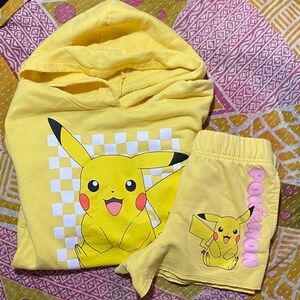 Yellow Pikachu Hoodie and Shorts Set Medium 7/8